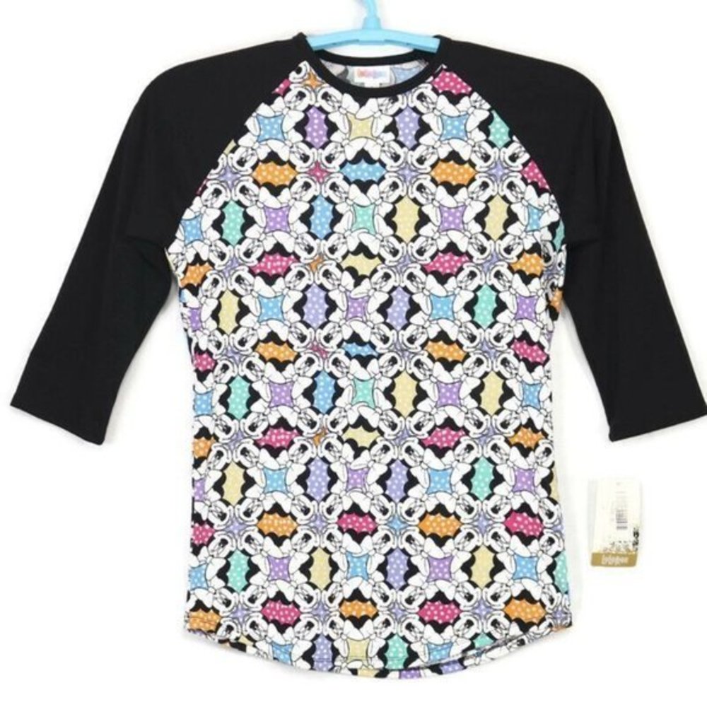 LuLaRoe Randy Baseball Shirt‎ T-Shirt Disney Minnie Mouse Black White S Small